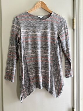 JJill Women’s Grey & Coral Striped Long Sleeve Top